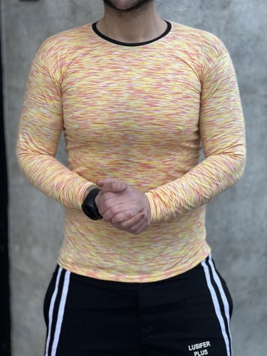 تیشرت آستین بلند ساده رنگ زرد صورتی