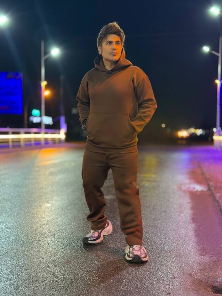 ست هودی و اسلش ساده جدید قهوه ای