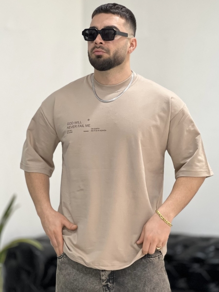 تیشرت 2نخ Never کِرِم خاکی