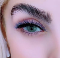 مژه یکسره رنگی آمبره آبی/مشکی گِرد ضربدری عروسکی