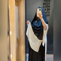 شال دستک سفید نوار دوزی شده