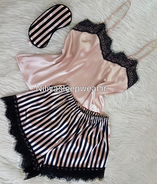 تاپ و شلوارک رزگلد با تور مژه مشکی