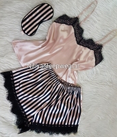 تاپ و شلوارک رزگلد با تور مژه مشکی