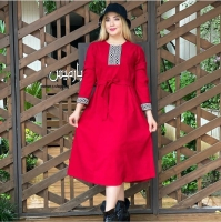 پیراهن مخمل کبریتی خرجکار