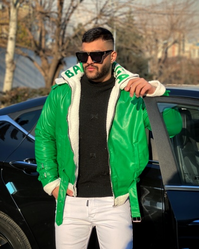کاپشن چرم بوفالو مدل بالنسیاگا رنگ سبز