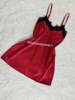 پیراهن قرمز یقه تور مژه