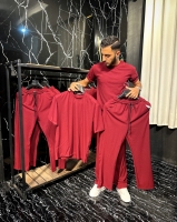 ست تیشرت و شلوار بگ رنگ زرشکی