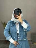 کت کراپ جین آبی متوسط