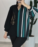شومیز راه راه 2 رنگ نگینی