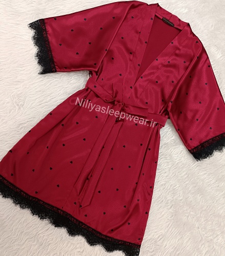 روبدوشامبر قرمز قلبی با تور مژه