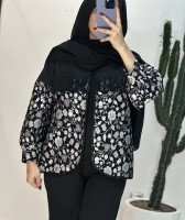 مانتو ترکیبی ژاکارد ریشدار