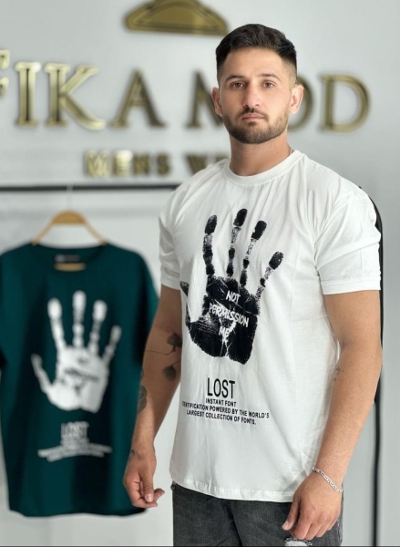 تیشرت پنبه طرح LOST رنگ سفید