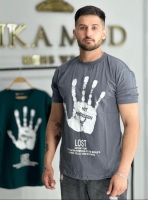 تیشرت پنبه طرح LOST رنگ طوسی