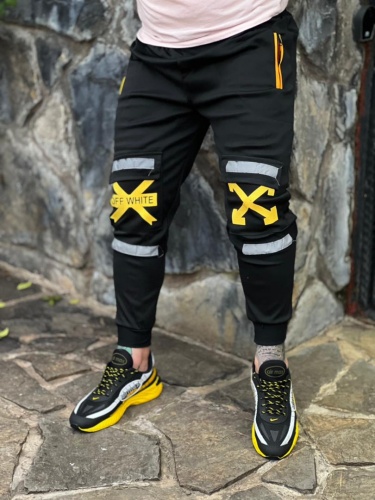 شلوار اسلش فشن چهار جیب Off White مشکی زرد بلک لایت