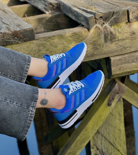 کتونی سایز میانه Adidas ZX آبی کاربنی