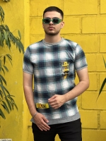 تیشرت آستین کوتاه چهارخونه FASHION طوسی سبزآبی سفید