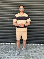ست تیشرت و شلوارک رنگ قهوه ای مشکی