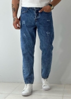 شلوار مام فیت DSQUARED زاپدار رنگ آبی پارچه ترک