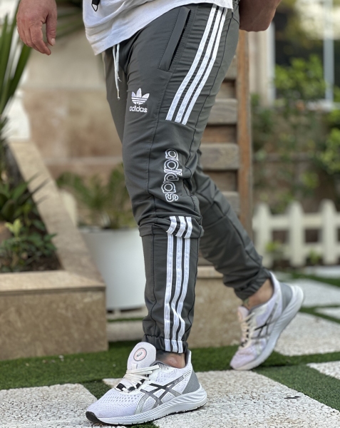 شلوار اسلش سه خط adidas طوسی تیره