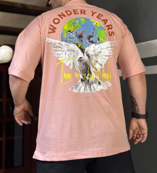 تیشرت آستین کوتاه طرح کبوتر گلبهی