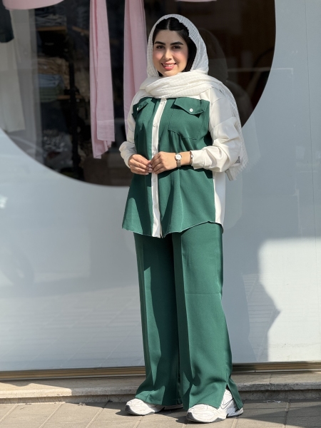 ست شومیز شلوار2رنگ مازراتی