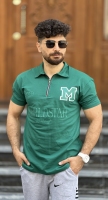 تیشرت نیم زیپ پارچه 2 نخ سبز