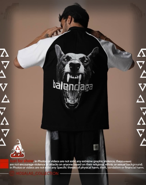 تیشرت یقه دار باکسی پشت چاپ بالنسیاگا سگ
