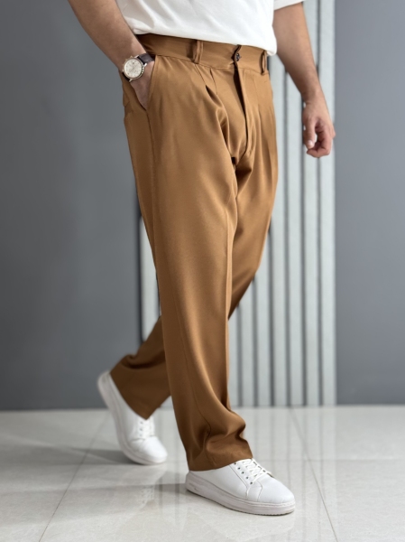 شلوار نیم بگ مازراتی قهوه ای ( قد 105سانت / پشت کمر کش )