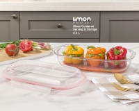 ظرف شیشه ای بیضی سرو و نگهداری دربدار 2.2 لیتر