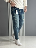 شلوار بوی فرند آبی زاپدار ( قد 96سانت )