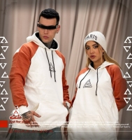 هودی سه نخ ترکیبی رنگ اجری و سفید