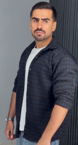 پیراهن پشمی پارچه وارداتی سرمه ای