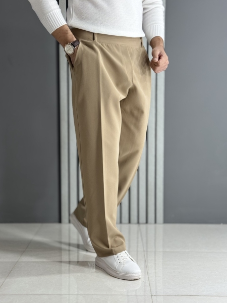 شلوار نیم بگ مازراتی دبل نسکافه ای ( قد 105 سانت/ پشت کمر کش )