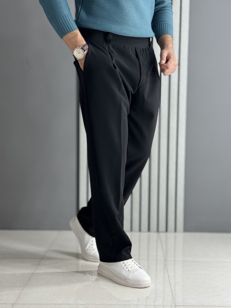 شلوار نیم بگ مازراتی دبل مشکی ( قد 105 سانت/ پشت کمر کش)