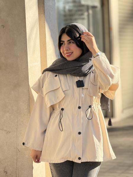 مانتو کتان جلیقه دار مچ کش