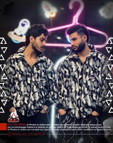 کاپشن تدی چریکی مشکی سفید