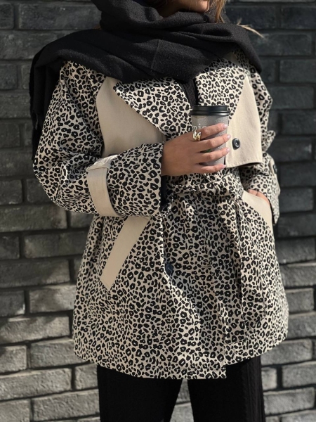 ترنچ کت کتان آستردار پلنگی