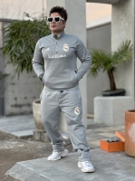 ست دورس نیم زیپ و اسلش Real madrid طوسی روشن