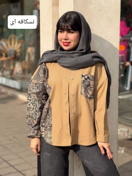 مانتو چاپی جلو دکمه کتان