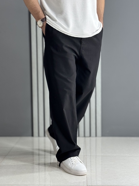 شلوار بگ استایل کتان نیل مشکی ( کمر کش /قد 105 سانت )