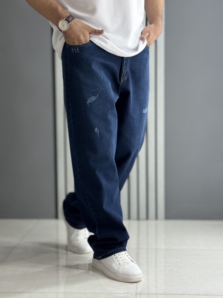 شلوار مردانه جین بگ ویژه آبی تیره ( قد 112 سانت )