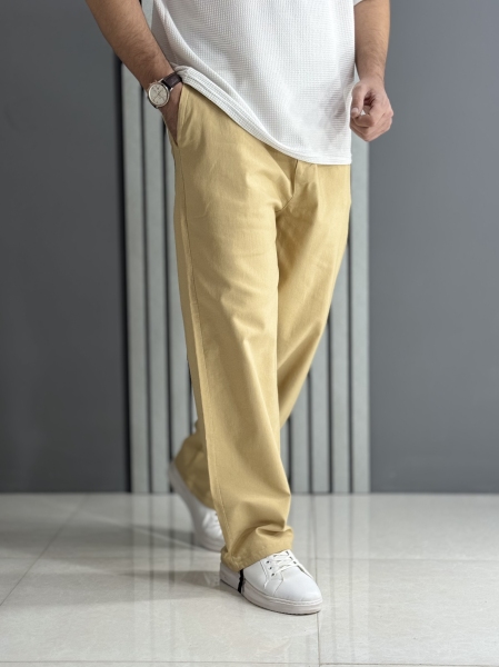 شلوار بگ استایل کتان نیل نخودی ( کمر کش /قد 105 سانت )