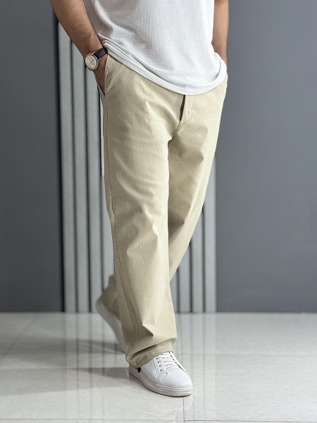 شلوار بگ استایل کتان نیل کرم ( کمر کش /قد 105سانت )