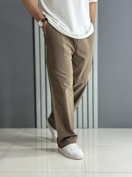 شلوار بگ استایل کتان نیل نسکافه ای ( کمر کش /قد 105سانت )