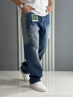 شلوار مردانه جین بگ آبی سایز بزرگ ( قد 110 سانت )