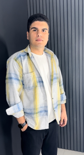 پیراهن پشمی مردانه طوسی زرد