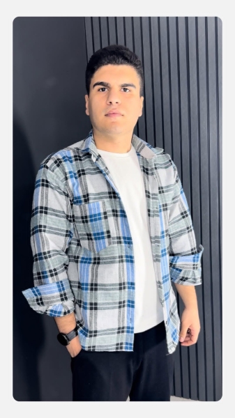 پیراهن پشمی مردانه طوسی آبی