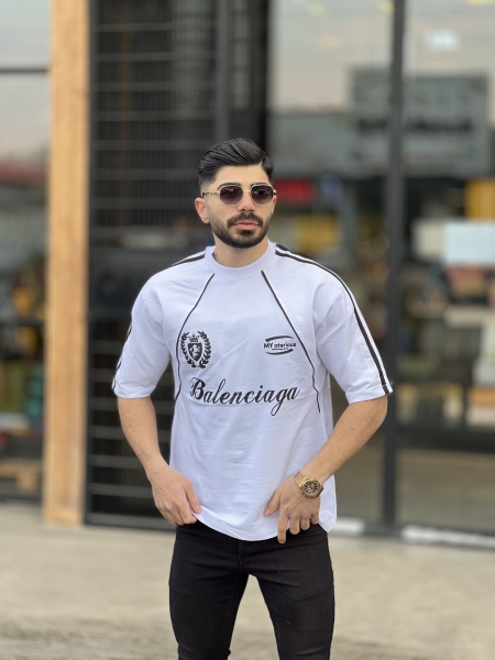 تیشرت دورس دو نخ Balenciaga سه خط سفید