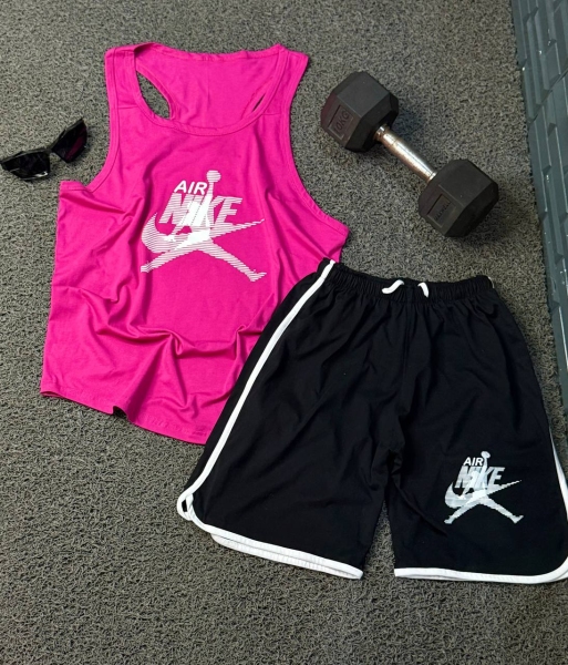 ست تاپ و شلوارک ورزشی NIKE AIR سرخابی مشکی