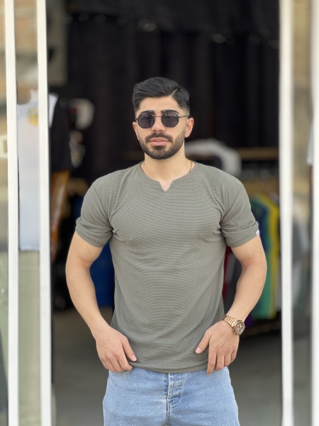 تیشرت یقه کوبایی بافتی Mod صدری